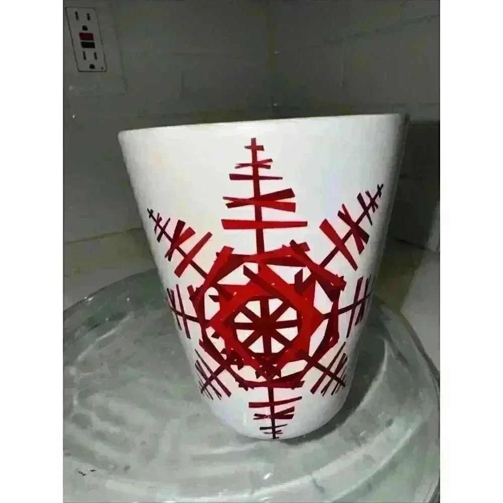 Starbucks Coffee Mug 2012 Red Snowflakes Ceramic Christmas Holiday Winter